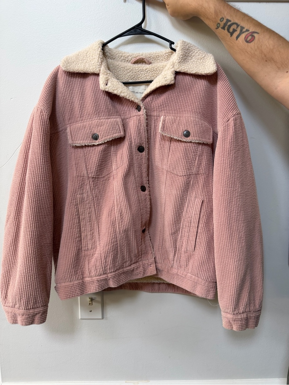 Avec Les Filles Dusty Rose Corduroy Teddy Collar Jacket